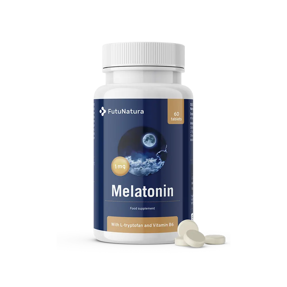 Melatonin. Melatonin je prehransko dopolnilo, ki vsebuje 1 mg melatonina na tableto. Melatonin prispeva k skrajšanju časa, potrebnega za zaspanost. Priporočen dnevni odmerek je 1 tableta na dan, zaužita pred spanjem.