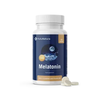 Melatonin. Melatonin je prehransko dopolnilo, ki vsebuje 1 mg melatonina na tableto. Melatonin prispeva k skrajšanju časa, potrebnega za zaspanost. Priporočen dnevni odmerek je 1 tableta na dan, zaužita pred spanjem.