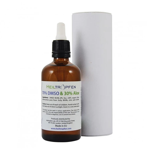 99,9 % DMSO + Aloe Vera Saft mit Pipette.