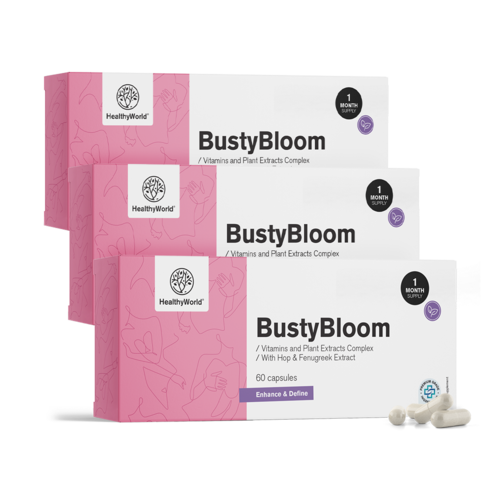 3x BustyBloom – Komplex aus Vitaminen und Pflanzenextrakten, zusammen 180 Kapseln