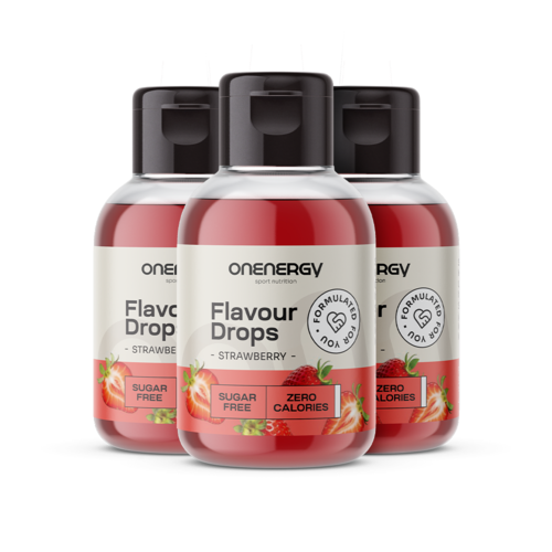 3x Flavour Drops Tropfen mit Süßungsmittel – Erdbeere, zusammen 150 ml