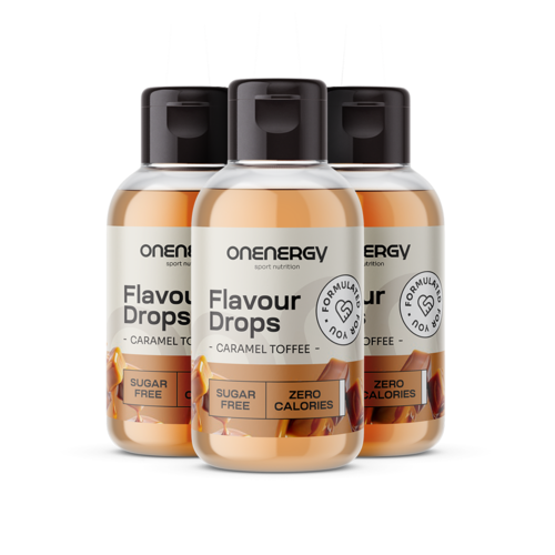 3x Flavour Drops Tropfen mit Süßungsmittel – Toffee-Karamell, zusammen 150 ml