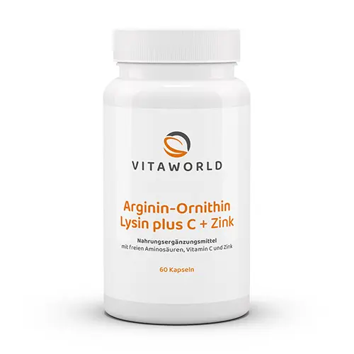 Arginin + Ornithin + Lysin mit Vitamin C und Zink.